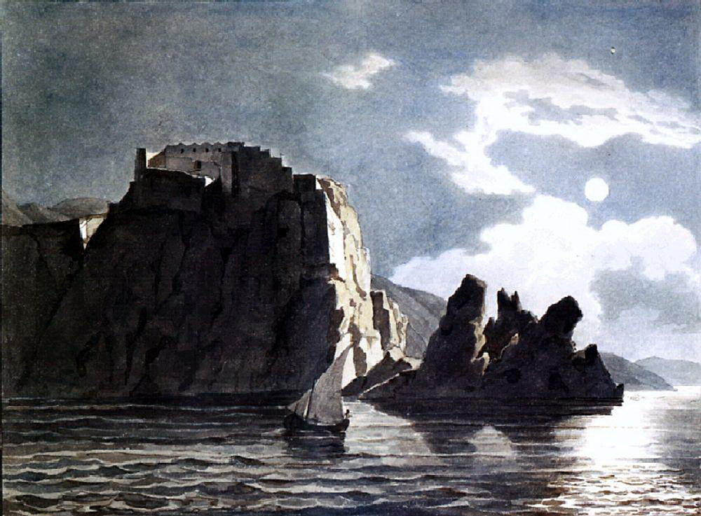 Karl Bryullov. Rocks and moon at night