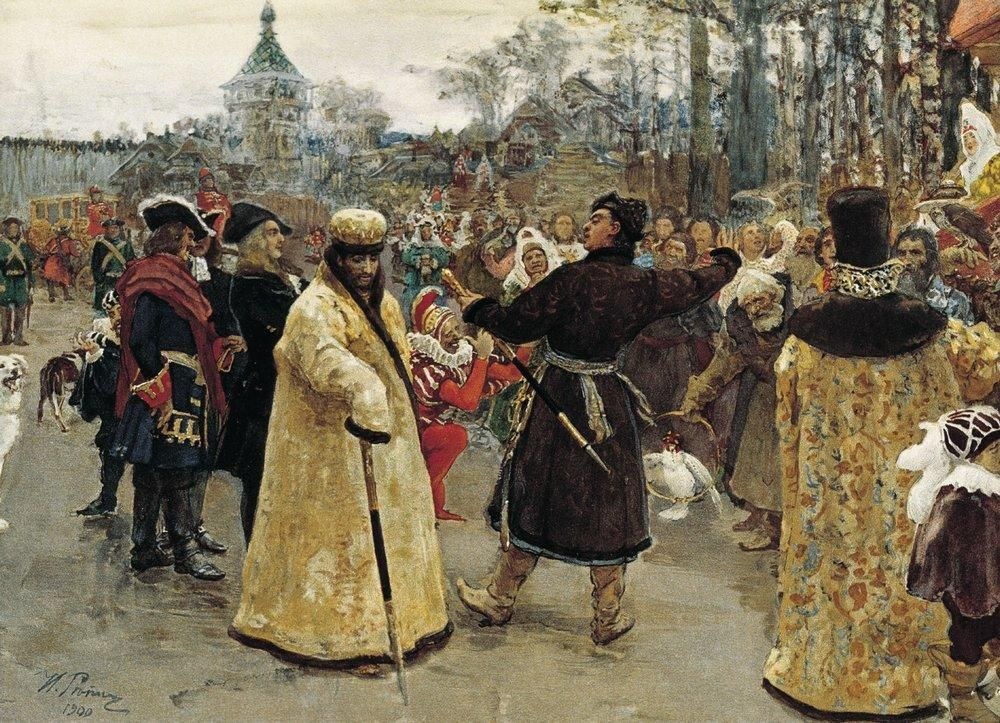 Ilya Efimovich Repin. The arrival of the kings John Alekseevich and Peter Alekseevich Semenov on funny yard retinue
