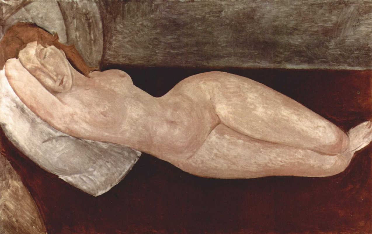 Amedeo Modigliani. Reclining Nude, resting head on right hand