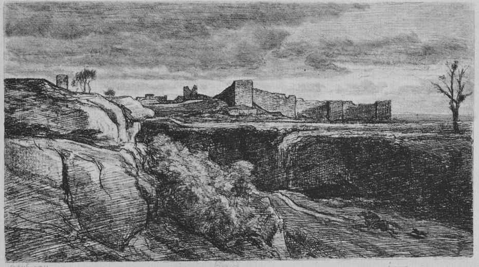 Charles-Francois Daubigny. The ruins of the castle, Cremia