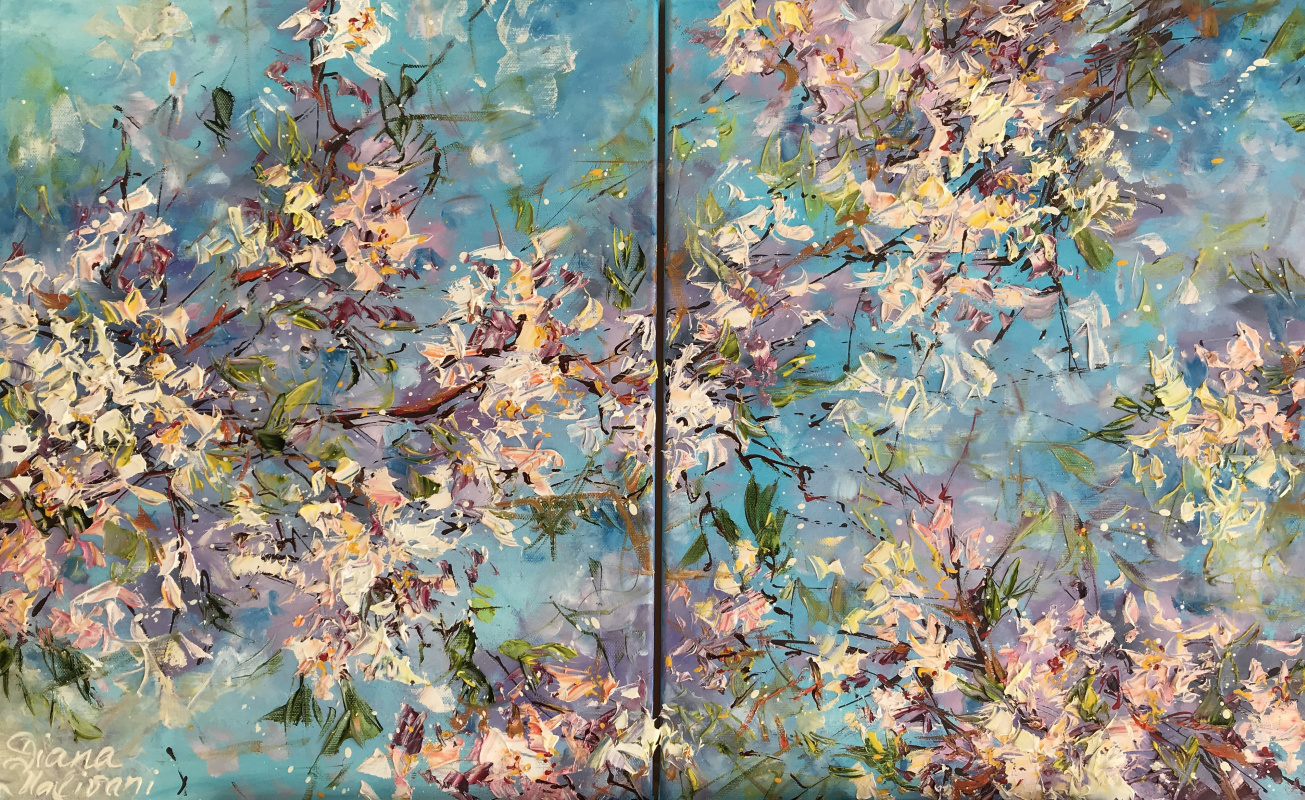 Diana Malivani. Blooming Almond Tree. Diptych