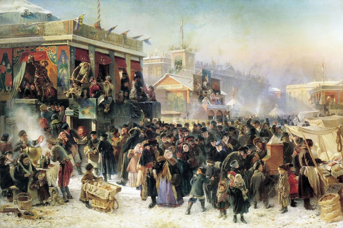 Konstantin Makovsky. Festivités pendant le mardi gras sur la place Admiralteyskaya à Saint-Pétersbourg