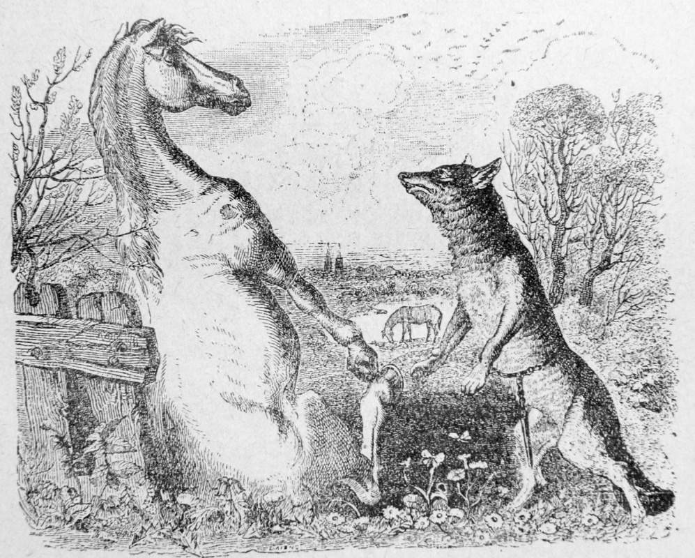 Jean Ignace Isidore Gérard Grandville. The Wolf and the Horse. Illustrations to the fables of Jean de Lafontaine