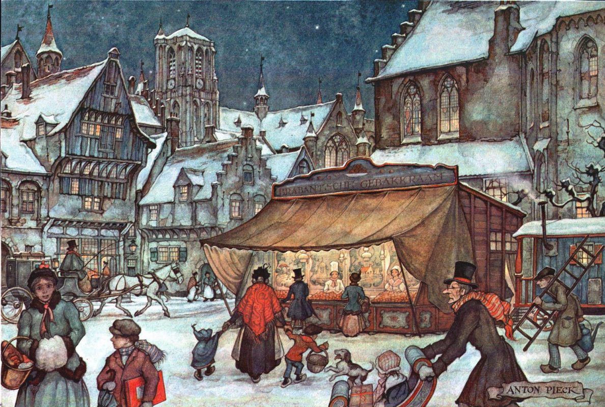 Anton Pieck. City scenes. Winter area