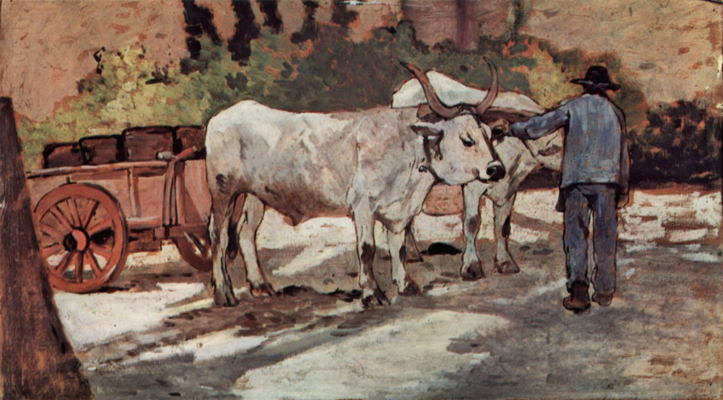 Giovanni Fattori. A farmer with an ox-drawn wagon