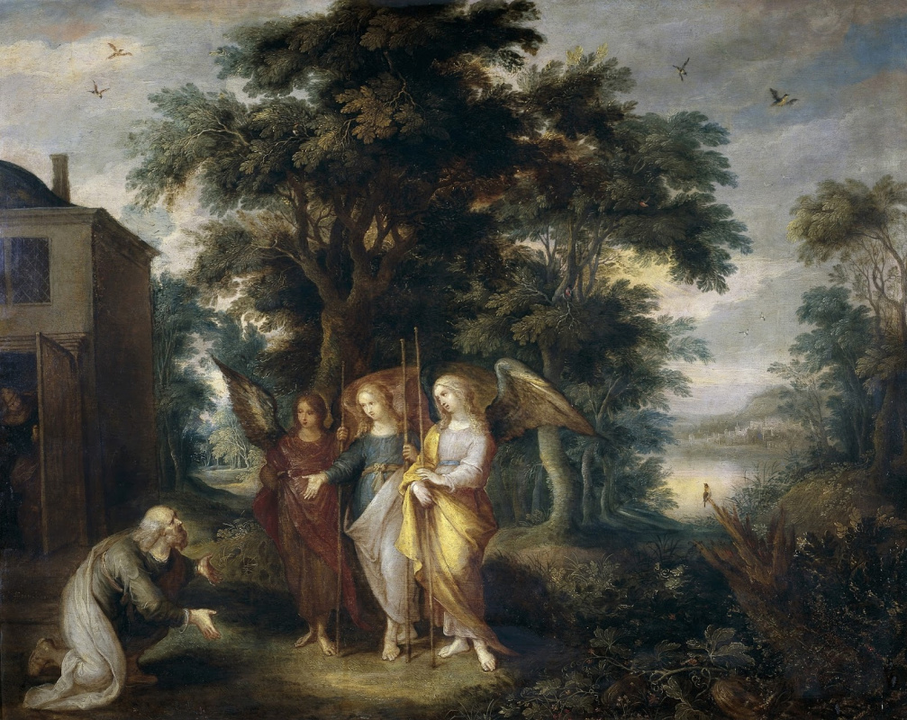 Frans Franken the Younger. Abraham and three angels in the form of wanderers.