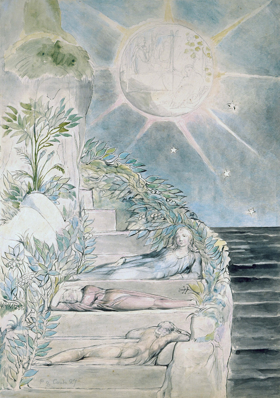 William Blake. Dante sleeps under the supervision of Virgil. Illustrations for "the divine Comedy"