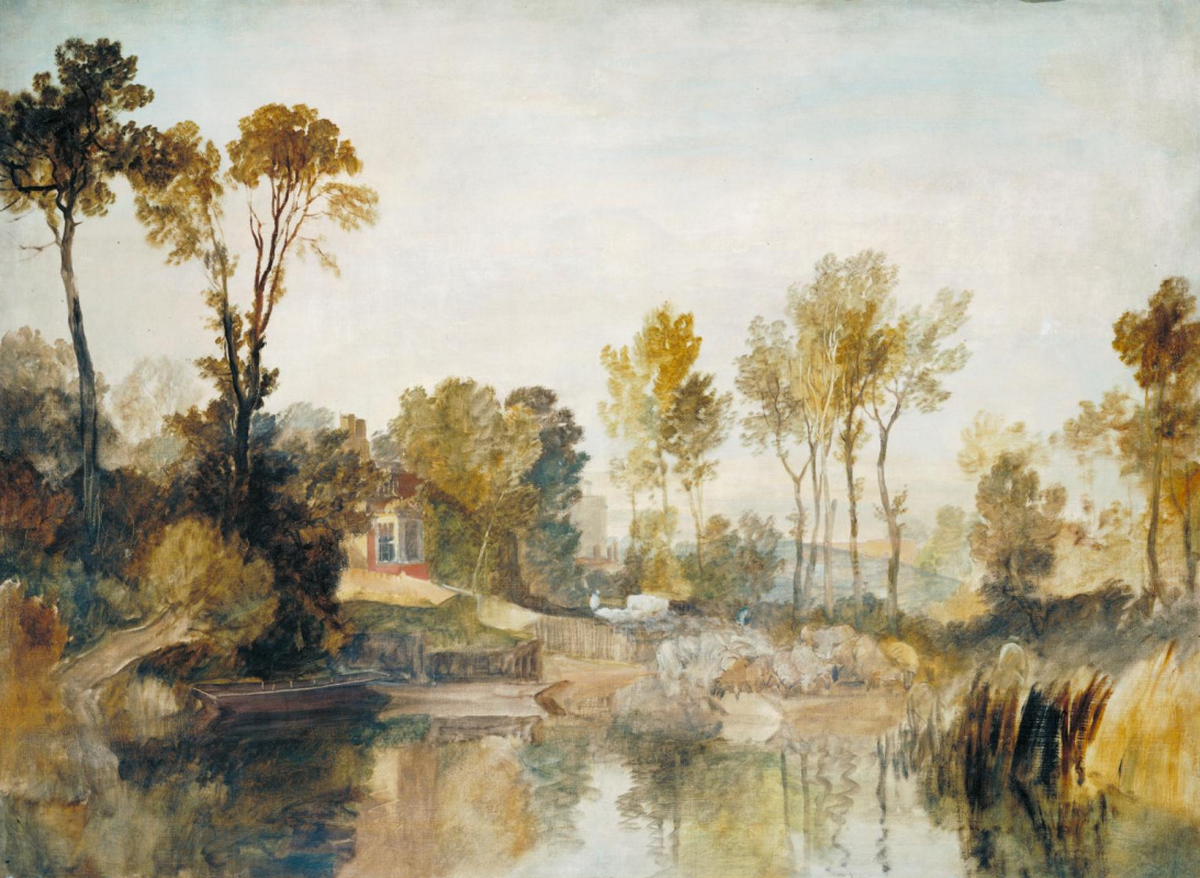 Joseph Mallord William Turner. House by the river with trees and sheep