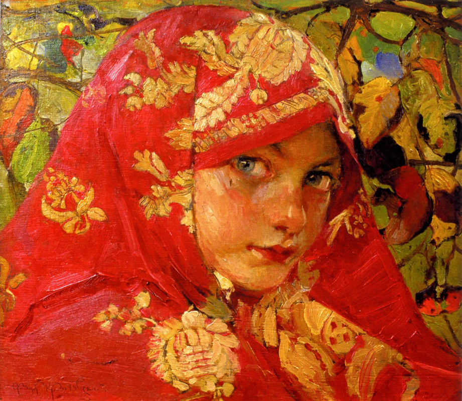 Fedor Grigorievich Krichevsky. Head of a girl in a headscarf. Portrait of Galia Staritska