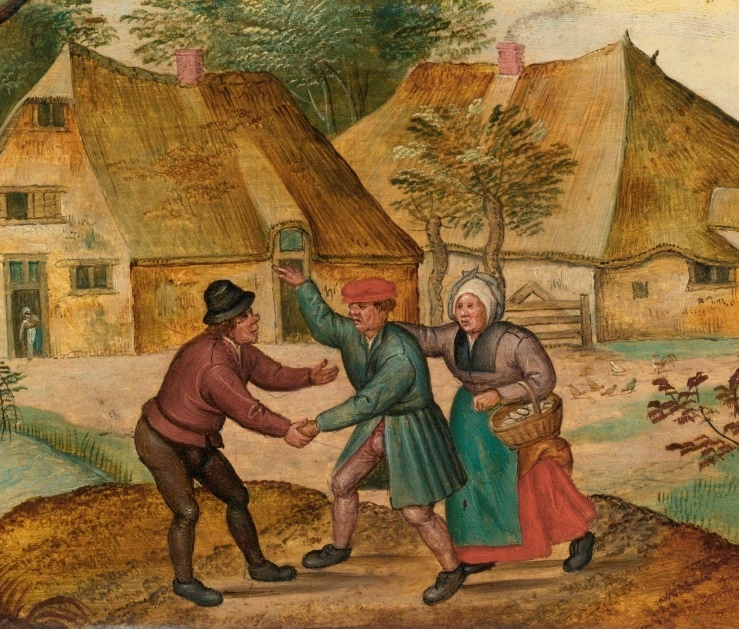 Peter Brueghel the Younger. Scenes from the life of the peasants. Meeting, a fragment