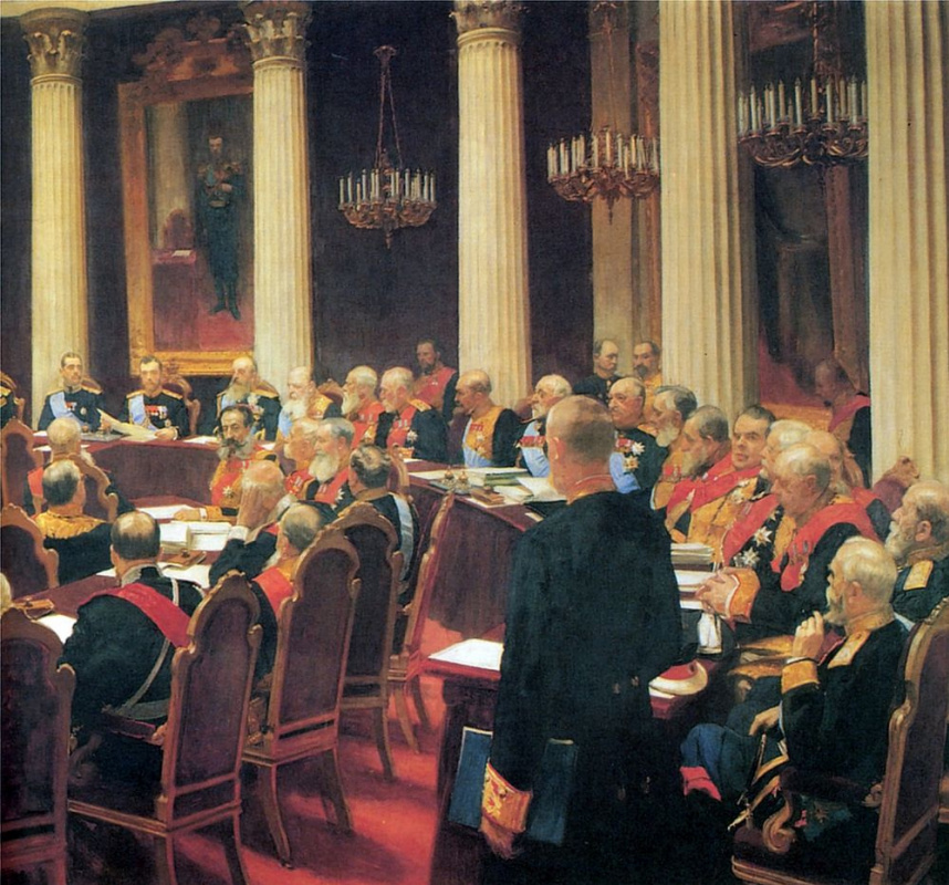 Ilya Efimovich Repin. The ceremonial meeting of the State Council on 7 may 1901, in day of a centenary from the day of its establishment. Fragment