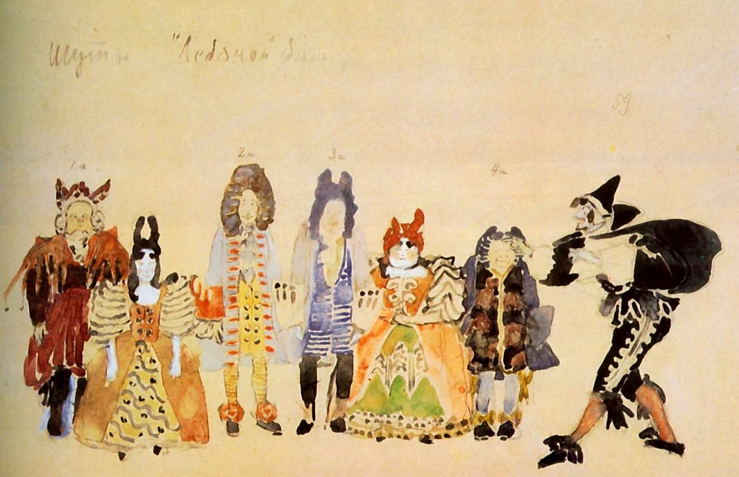 Alexander Yakovlevich Golovin. Clowns. Sketch of costumes for the Opera A. N. Korishenko "Ice house"