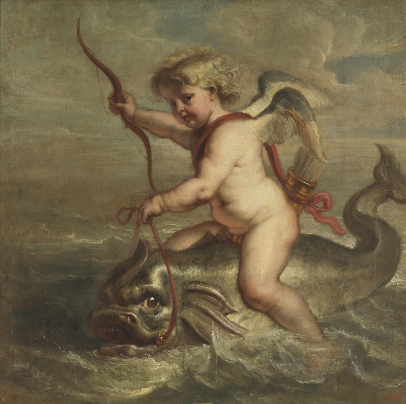 Erasmus Quellin the Younger. Cupido nadando en un delfín