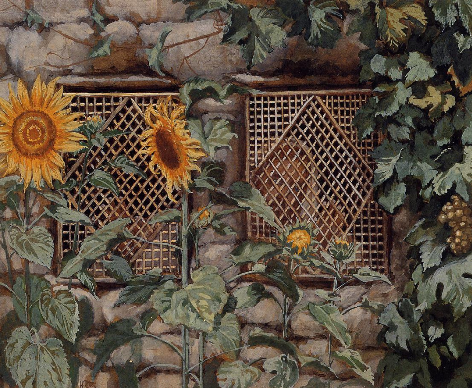 James Tissot. Sunflowers by the wall