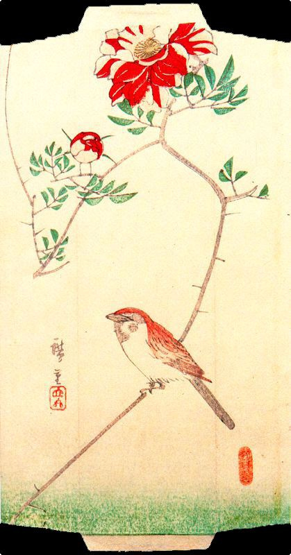 Utagawa Hiroshige. Sparrow and rose. Series "Birds and flowers"