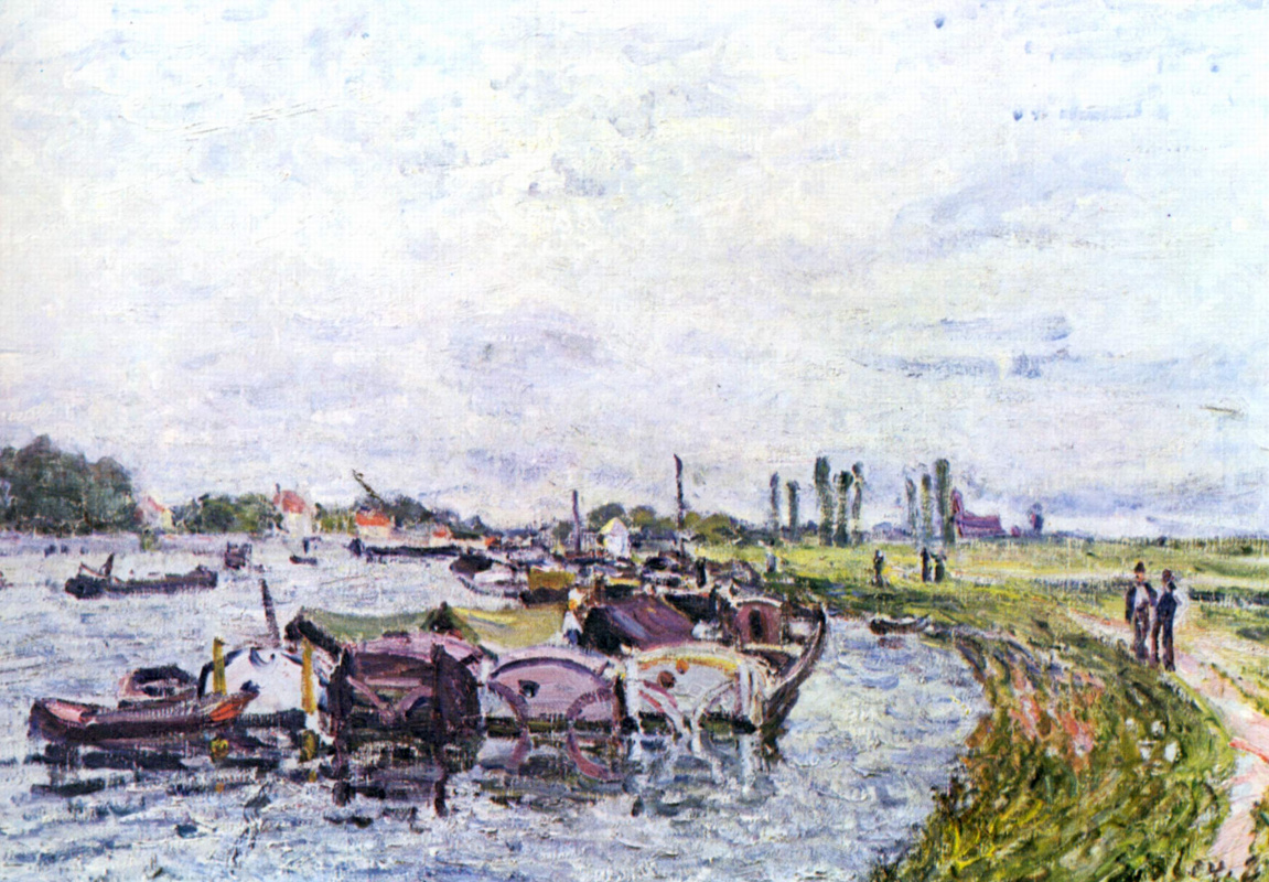 Alfred Sisley. Barges near Saint-Mammes