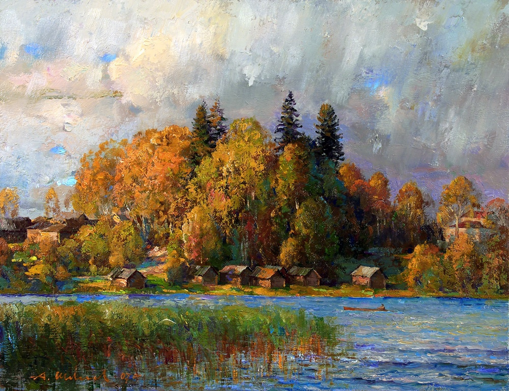 Alexander Viktorovich Shevelev. Lac Kamenskoe. Huile sur toile 33 x 50 cm 2007