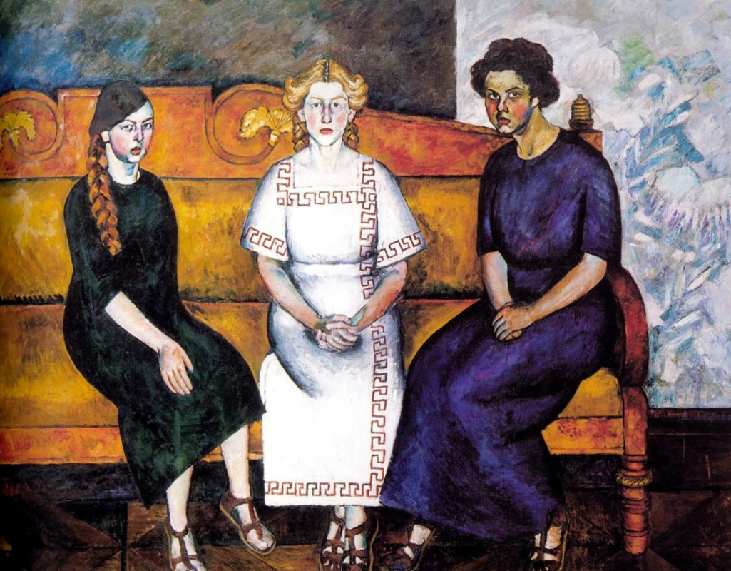 Ilya Mashkov. Three sisters on the couch. Portrait of N., L. and E. Samoylov