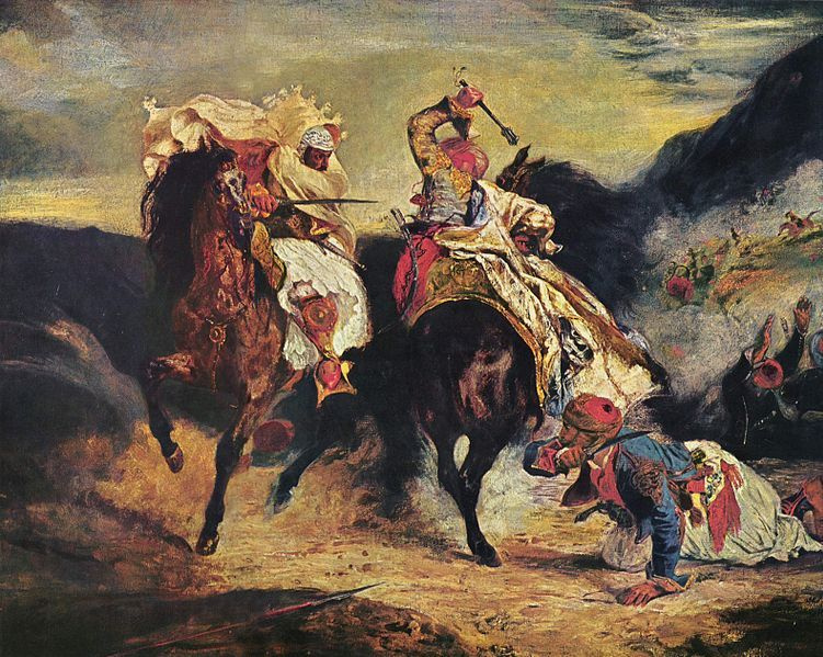 Eugene Delacroix. The battle of giaour and the Pasha's (Byron's "Corsair")