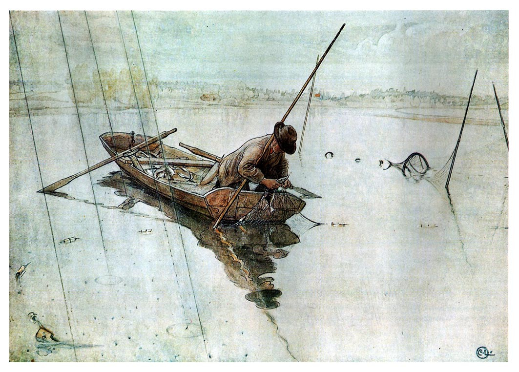 Carl Larsson. Fishing, watercolor