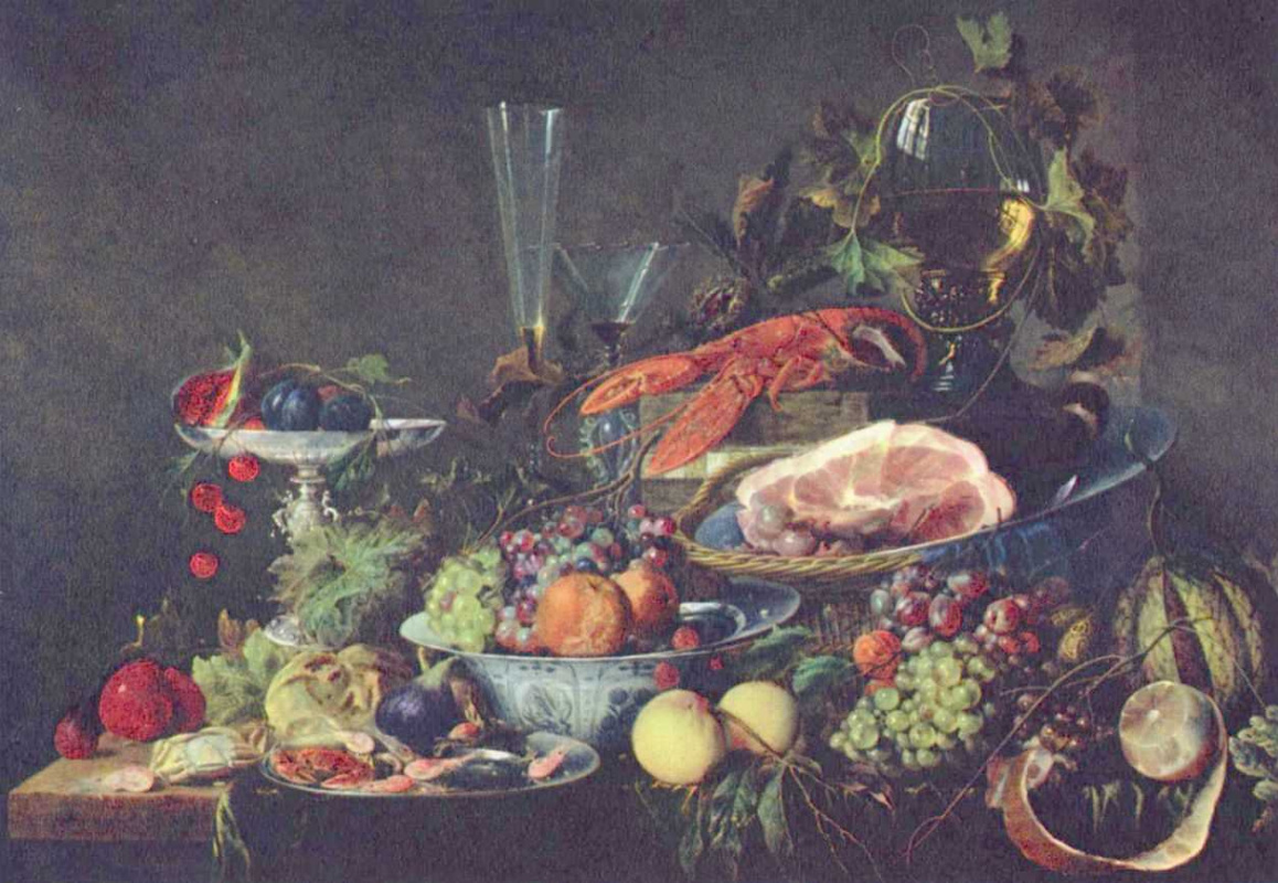 Jan Davids de Hem. Still life with fruit and lobster