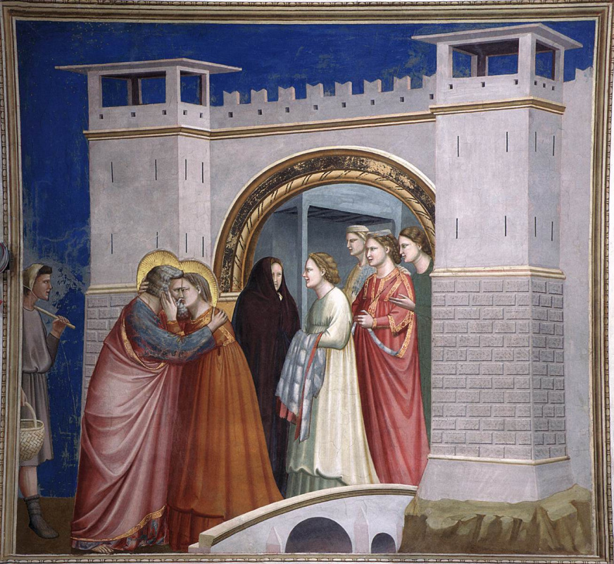 Giotto di Bondone. Meeting at the Golden Gate. Scenes from the life of Joachim