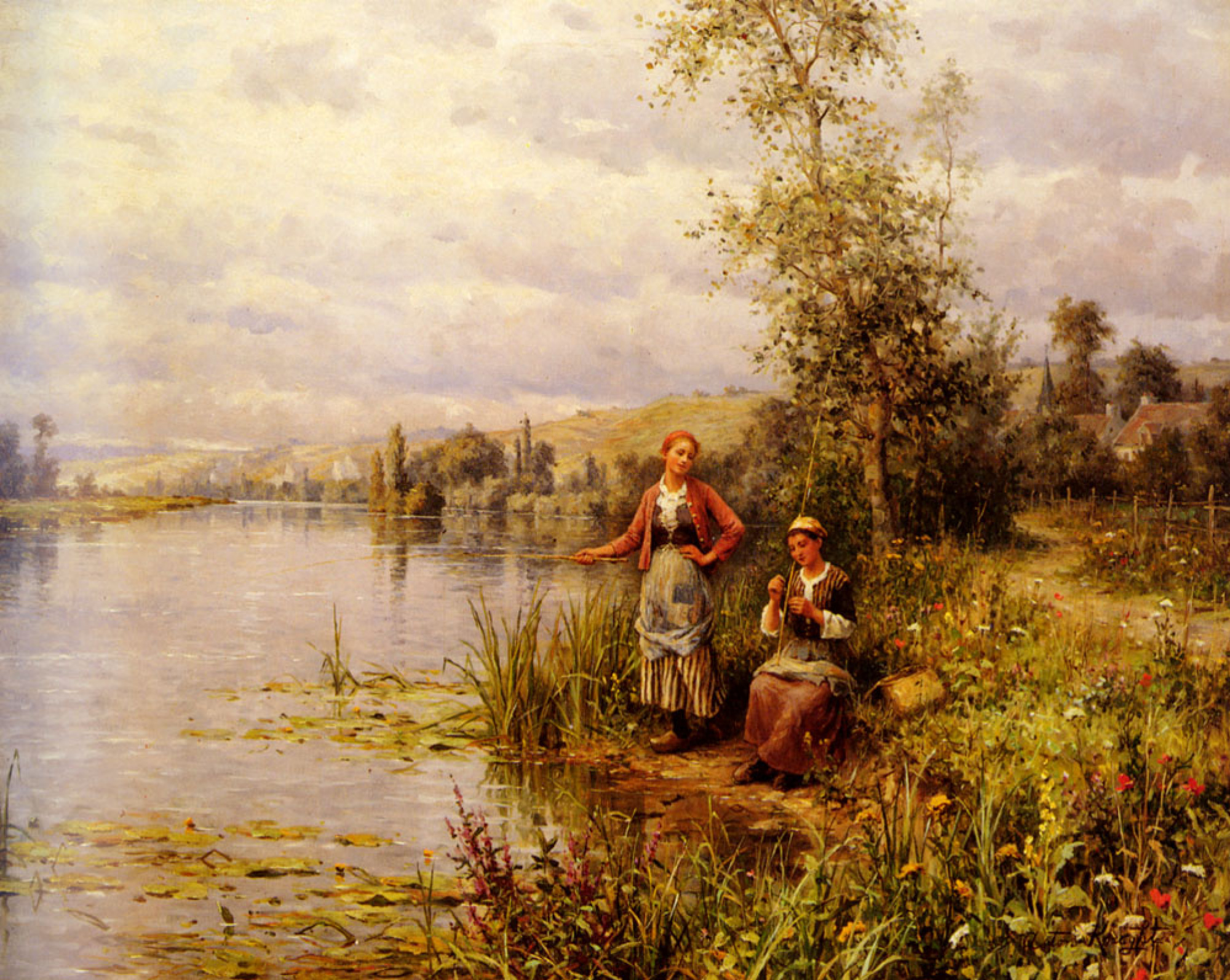 Daniel Ridgeway Knight Chicas rurales pescando: Descripción de la obra |  Arthive