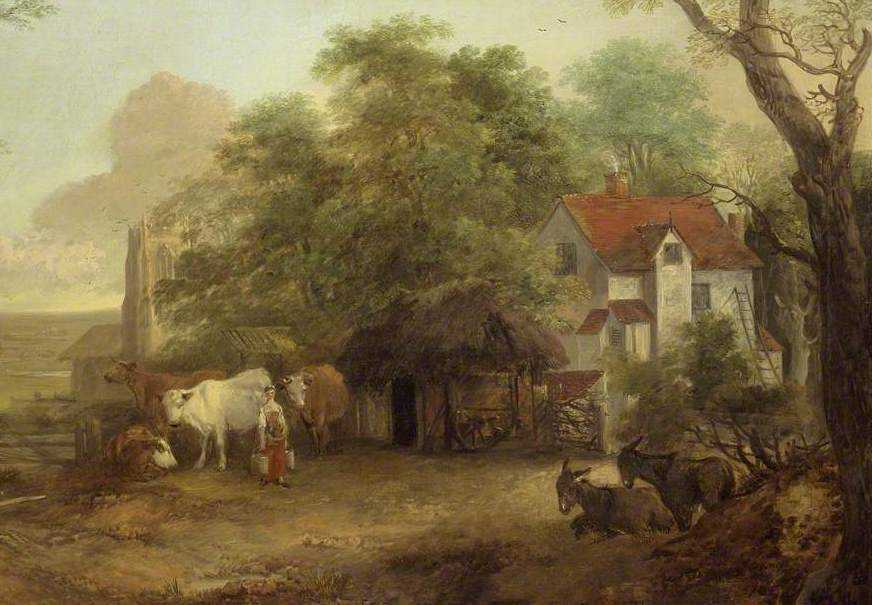 Thomas Gainsborough. Farm with thrush and donkeys. Fragment II