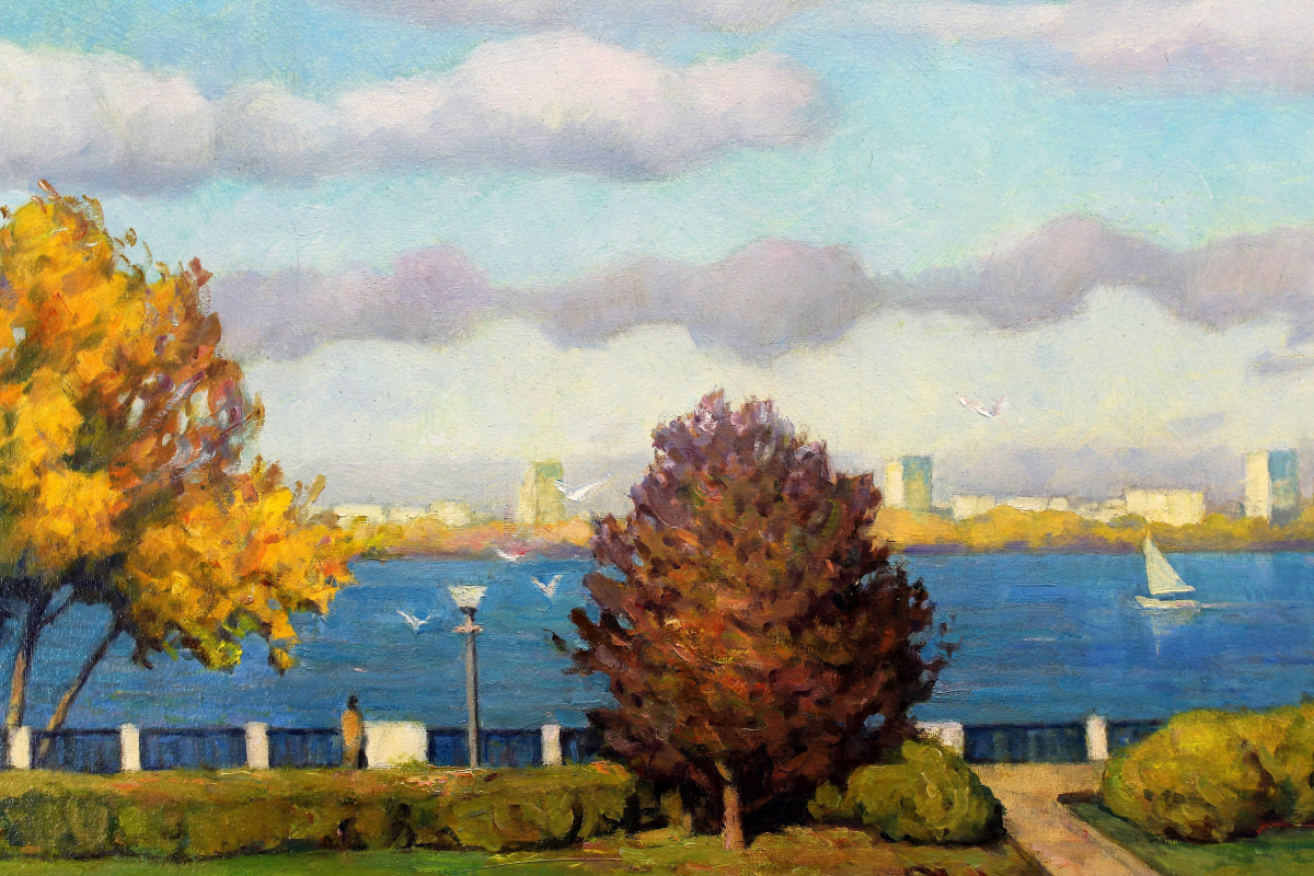 Embankment of the Dnieper 2023 canvas, oil 60 x 90 cm.