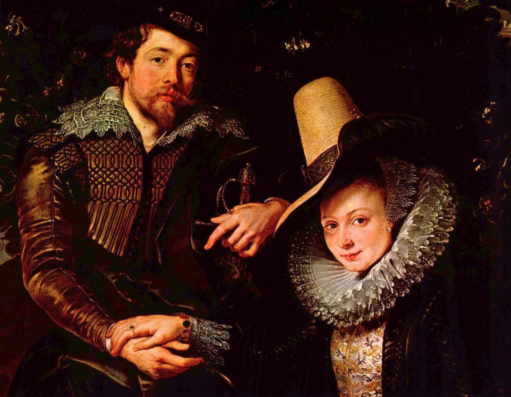 Peter Paul Rubens. Self-portrait with his wife Isabella Brant in the honeysuckle background, fragment