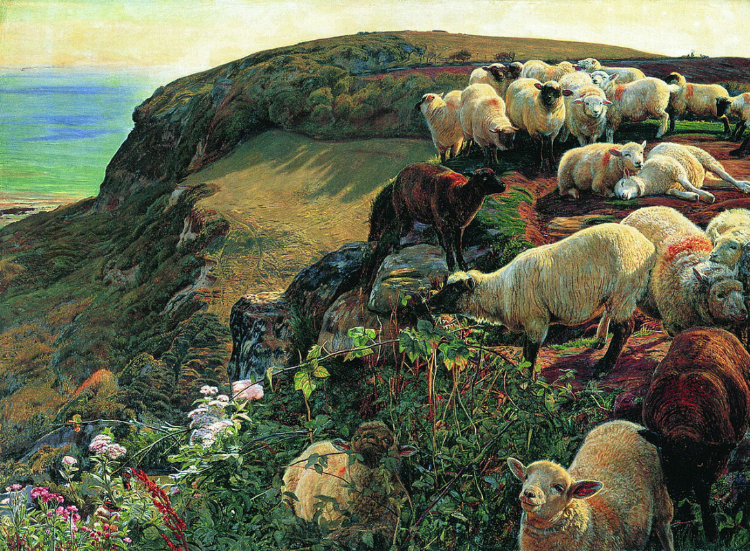 William Holman Hunt. A flock of sheep on the English coast