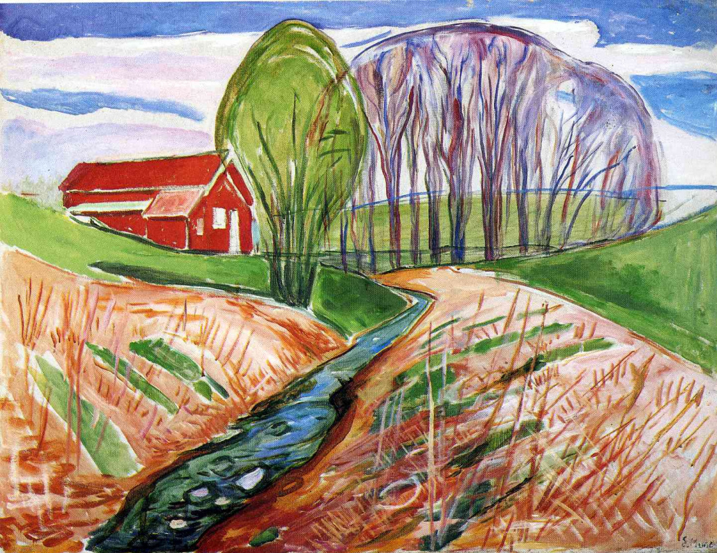 Edward Munch. Spring landscape with red house