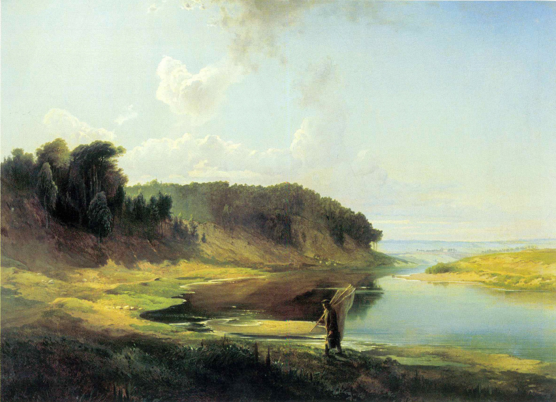 Alexey The Kondratyevich Savrasov. Landscape with river and fisherman