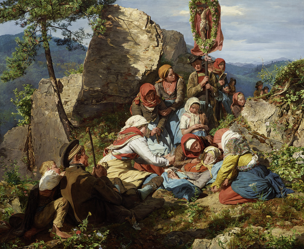 Ferdinand Georg Waldmüller. The Interrupted Pilgrimage ("The Sick Pilgrim")