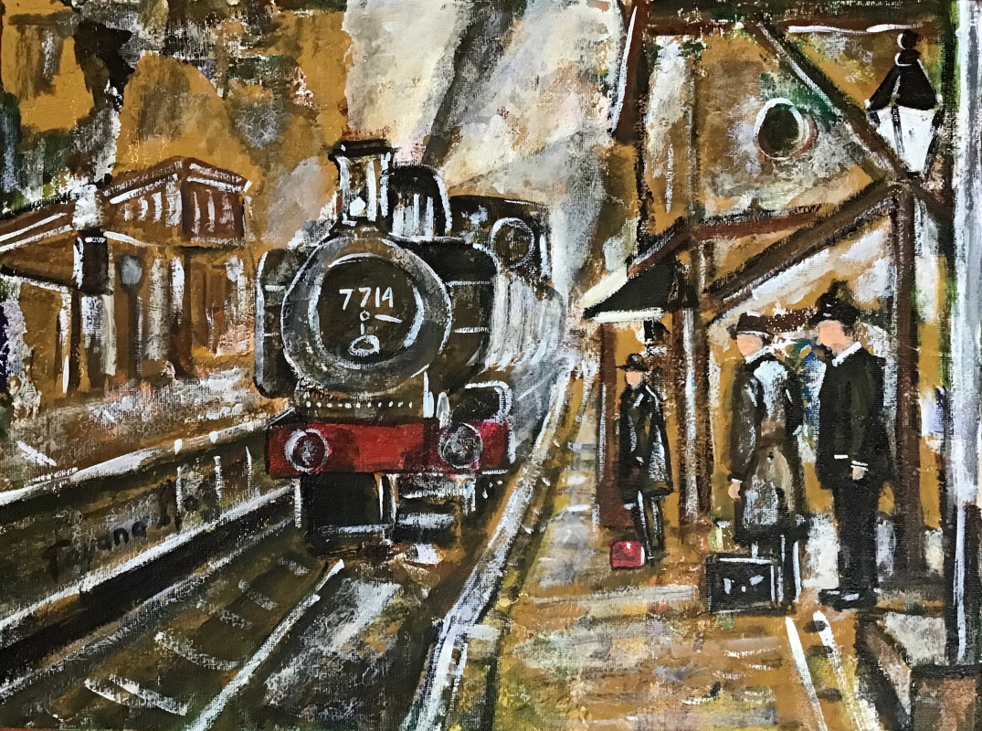 Tatiana Gogoloshvili. At the station. Canvas on cardboard, acrylic, 40x30.