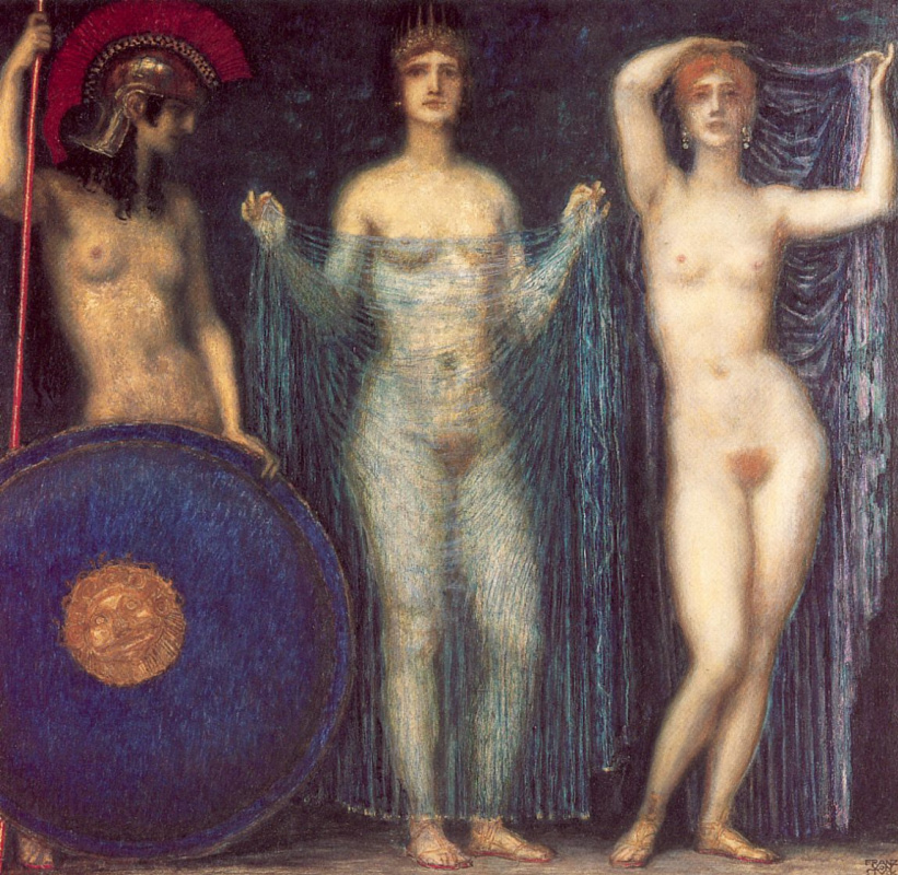 Franz von Stuck. Three goddesses: Athena, Hera, Aphrodite