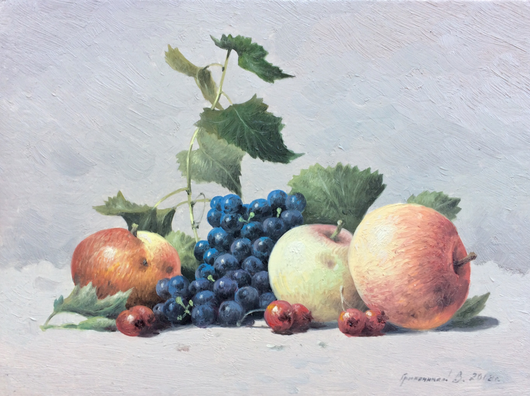 Vasily Ivanovich Gribennikov. Still life with grapes and hawthorn