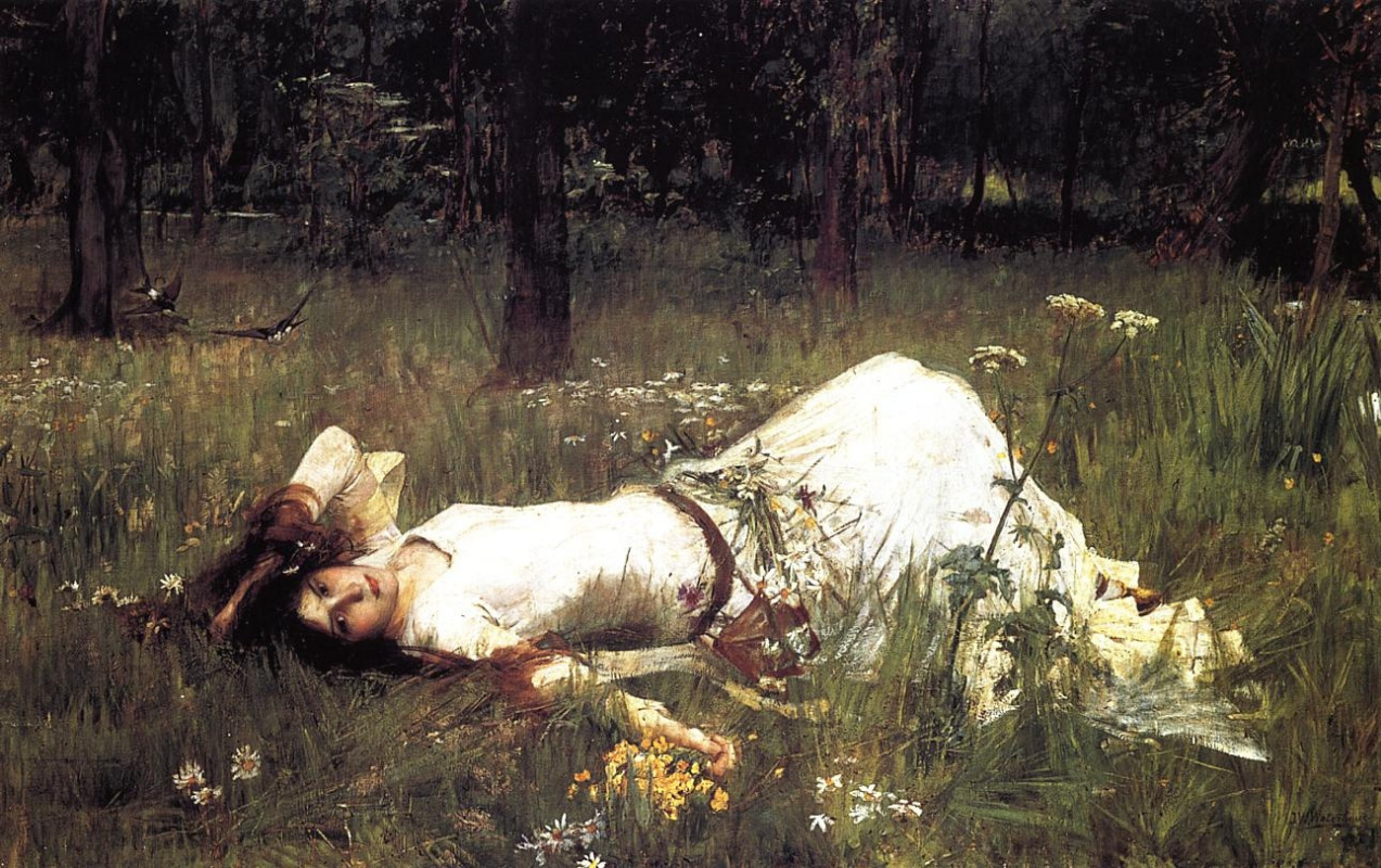 John William Waterhouse. Ofelia tumbada en la hierba