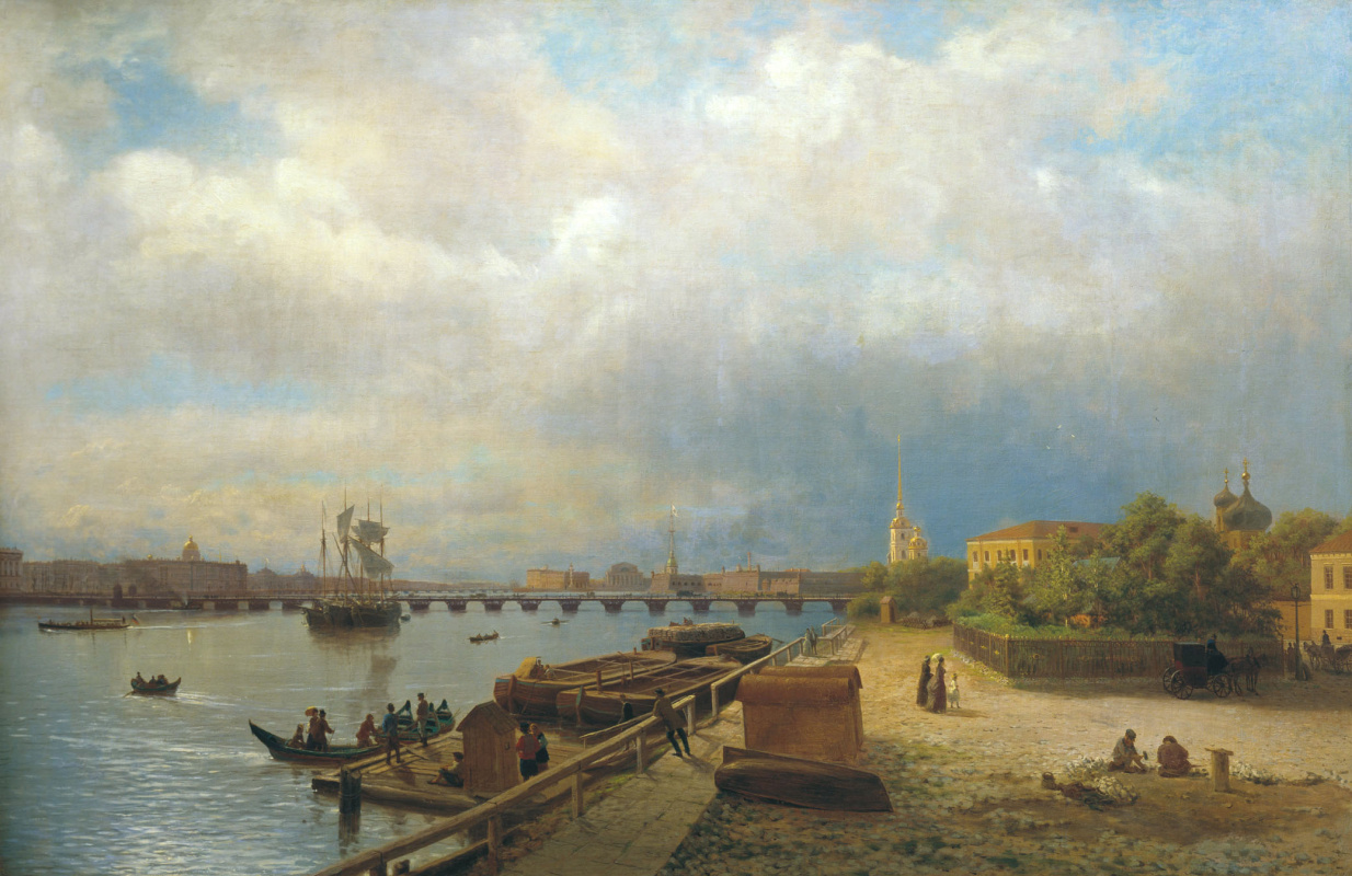 Lev Feliksovich Lagorio. View on Neva and Peter and Paul embankment with the cabin of Peter the great