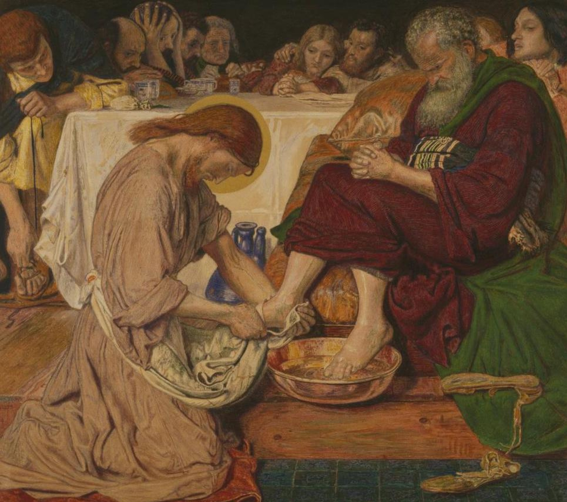 Ford Madox Brown 耶稣正在洗彼得的脚（水彩画）。碎片, 1858, 45×39