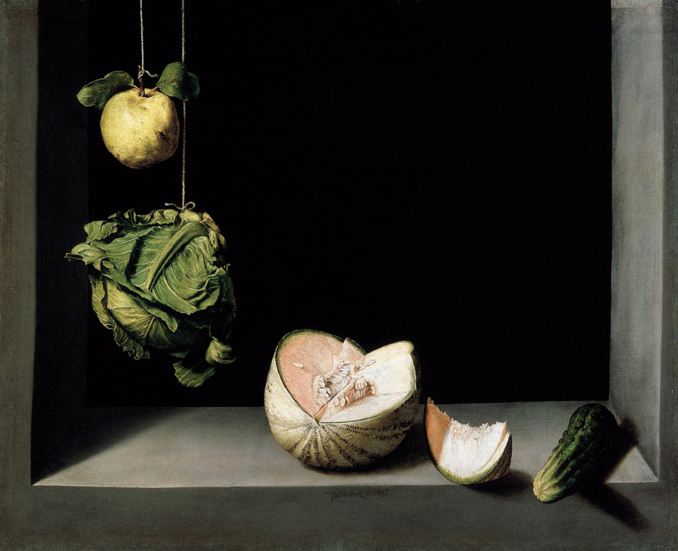 Juan Sanchez de Cotán. Still Life with Quince, Cabbage, Melon, and Cucumber