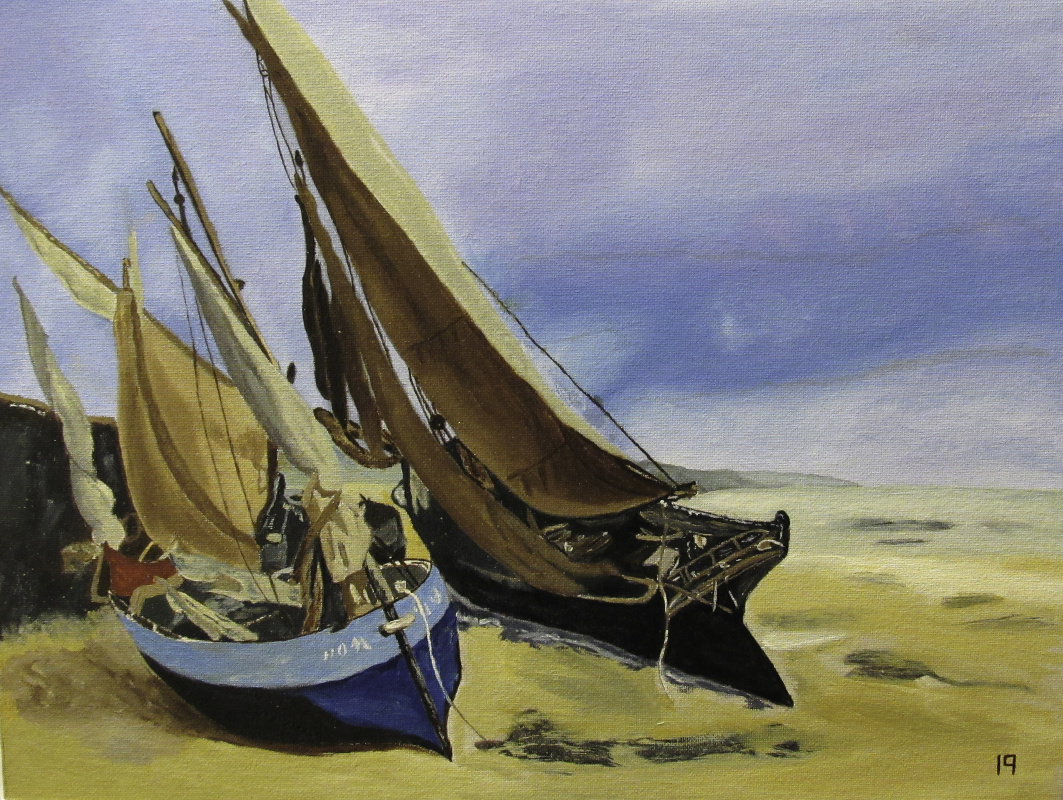 Artashes Badalyan. Courbet. Fishing boats on the shore in Deauville - x-hardboard - 30x40