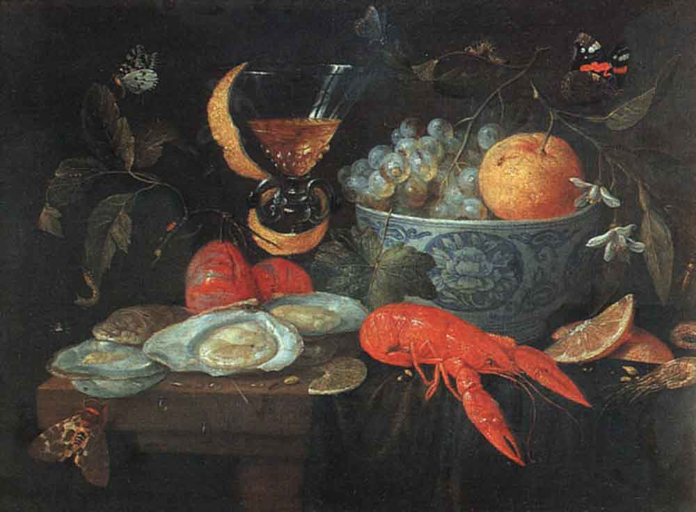 Jan van Kessel Elder. Still life with fruit and shellfish