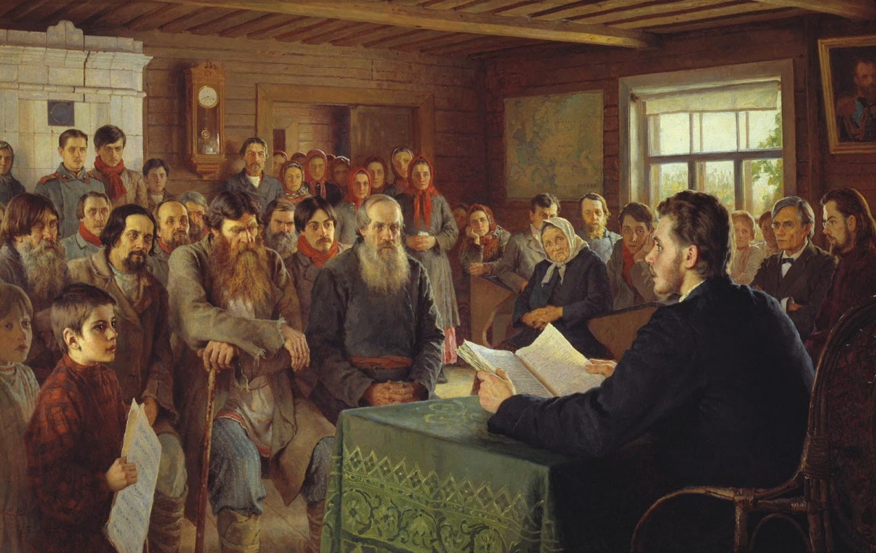 Nikolay Petrovich Bogdanov-Belsky. Sunday reading in a rural school