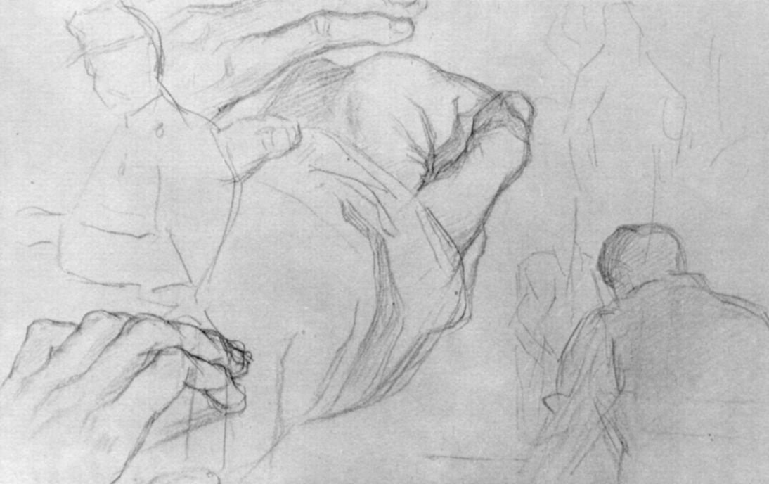 Georges Seurat. Sheet with sketches of soldier figures and the hand