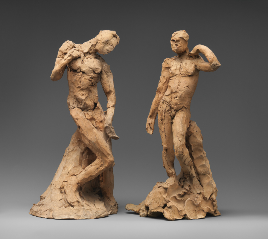 Auguste Rodin. Un par de hombres desnudos de pie.