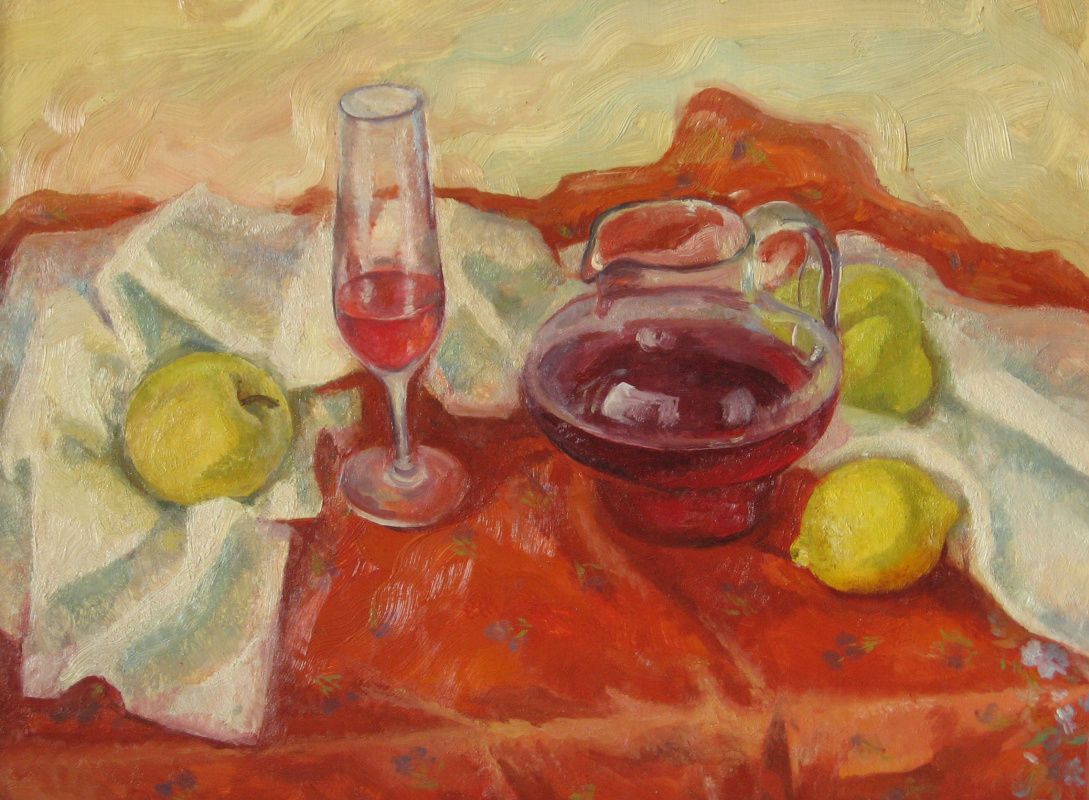 Evgenia Alexandrovna Belyakova. Red still life with lemon