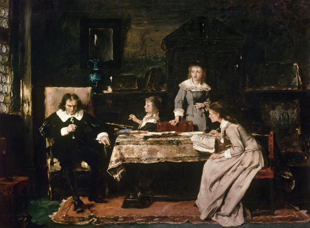 Mihály Munkácsy. Milton dictating daughters poem “Paradise Lost”