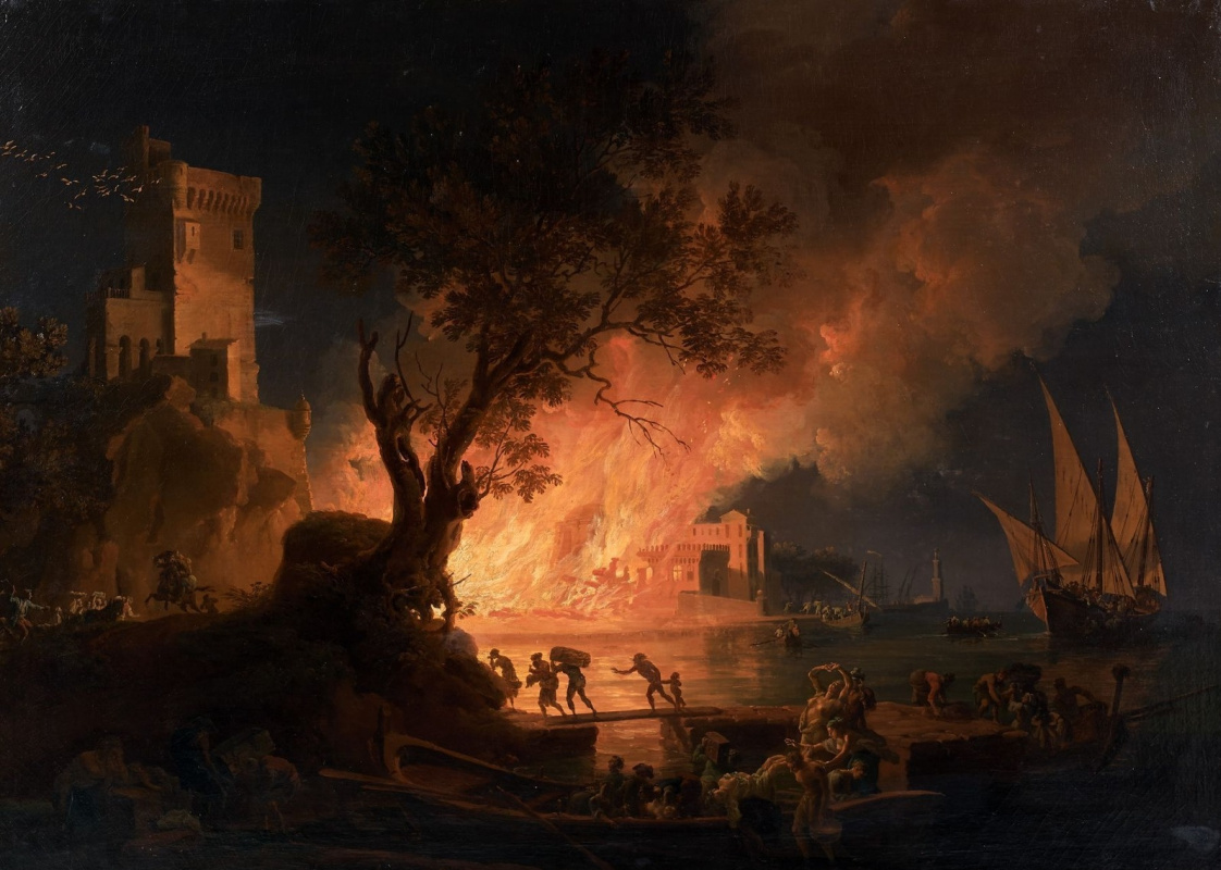 Pierre-Jacques Woller. Incendio al porto, vicino a Napoli.