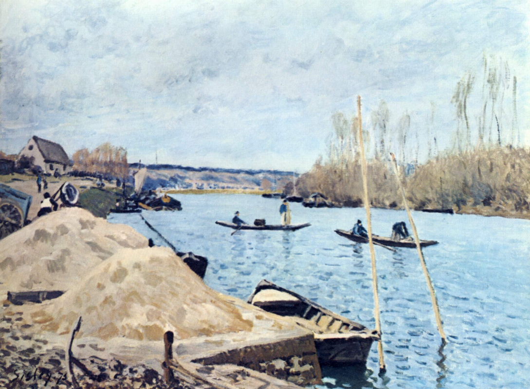 Alfred Sisley. The Seine at port-Marly, piles of sand